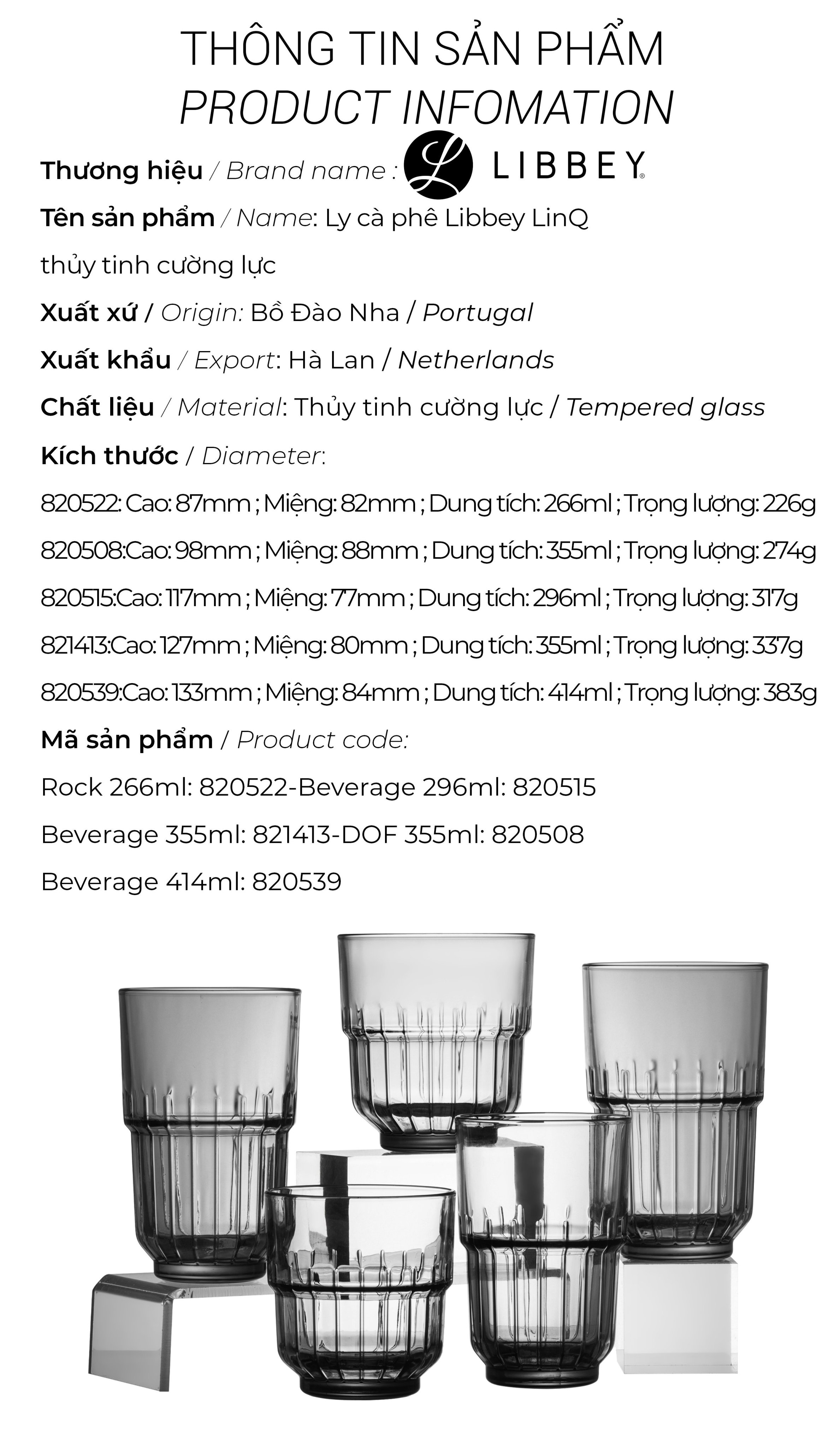 Ly Libbey LinQ thủy tinh cường lực cà phê