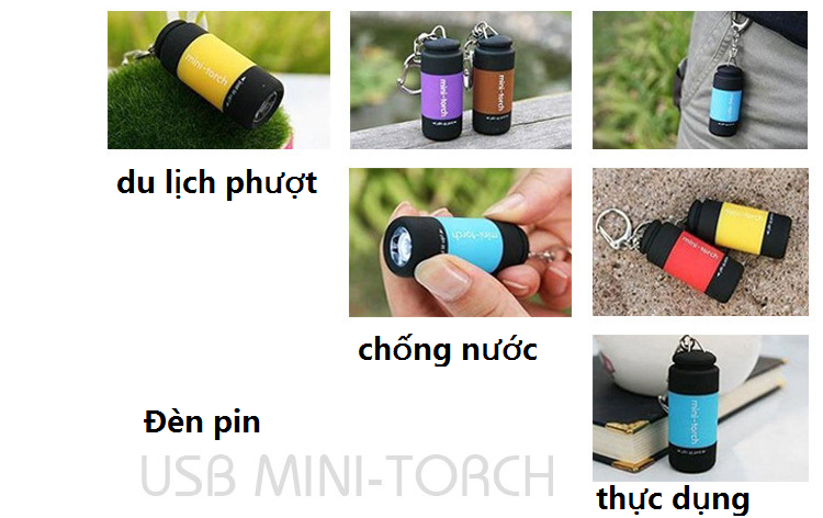 Móc khóa đèn pin sạc mini TORCH  chống nước 100%- đèn pin siêu sáng - đèn pin mini - den pin cam tay - đèn bão - đèn cắm trại dã ngoại