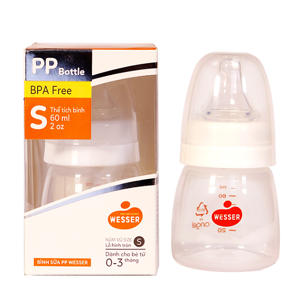 [An Toàn Cho Bé] Bình Sữa Cho Bé Sơ Sinh Cổ Nhỏ Wesser 60ml (0-3 tháng)