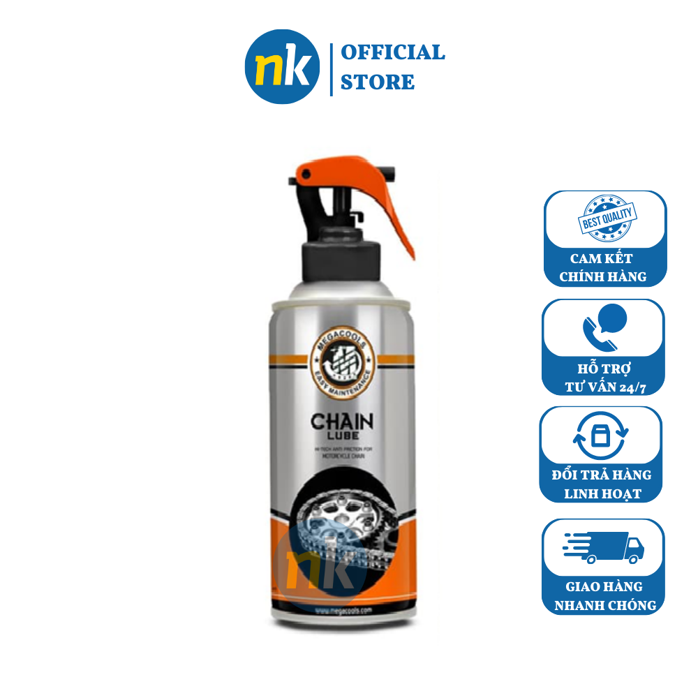 Chai xịt bảo dưỡng sên Megacools Chain Lube 300ml - dưỡng sên xích sên trần sên phốt cao su xe máy xe Exciter Winner Sirius mô tô PKL