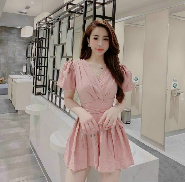 [HCM]Jum đùi tay búp cổ đắp chéo cột nơ