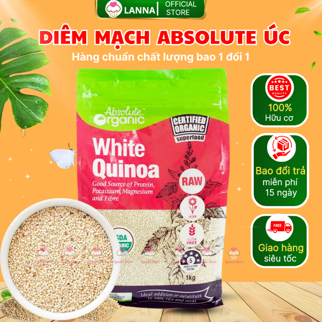 [HÀNG CHUẨN CHẤT LƯỢNG] Hạt diêm mạch Organic Quinoa Absolute Organic Gói 1Kg - Úc