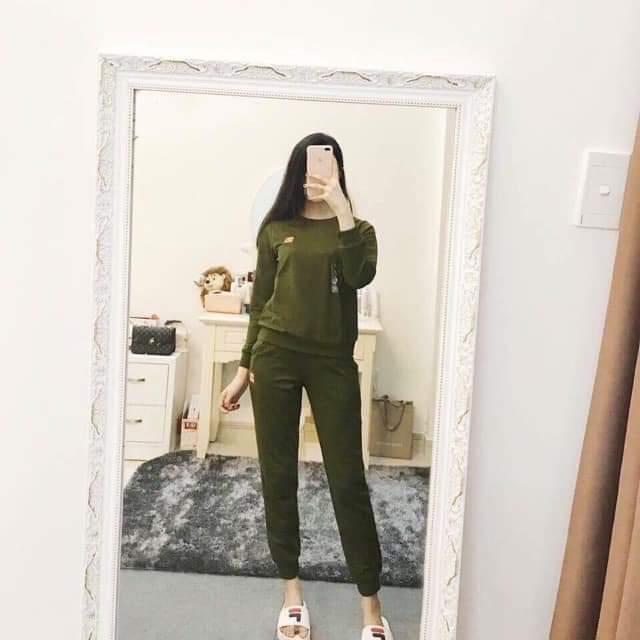 Set bộ nỉ thể thao nữ, bộ thu đông dài tay nữ, in loggo style hàn quốc, elevenshop