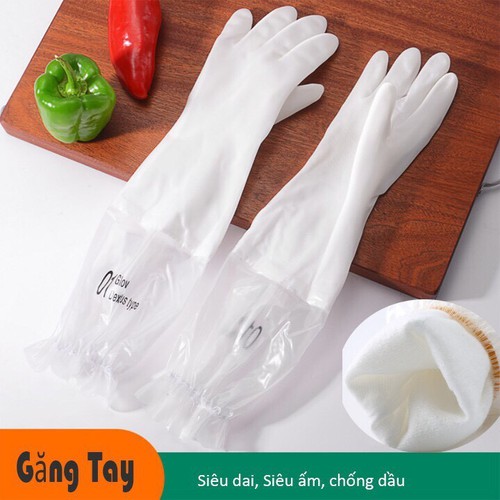 Gang tay rửa bát siêu dai dáng dài có bo chun chống tụt, Găng tay siêu dai có lót nỉ giúp rửa bát dọn dẹp không bị lạnh