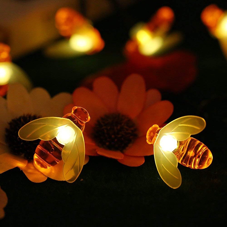 Dây Đèn Led Màu Vàng Nắng Hình Con Ong Dễ Thương Chạy Pin AA 3M 20 Bóng - Dây Đèn Led Trang Trí Phòng Vườn Cây Ban Công