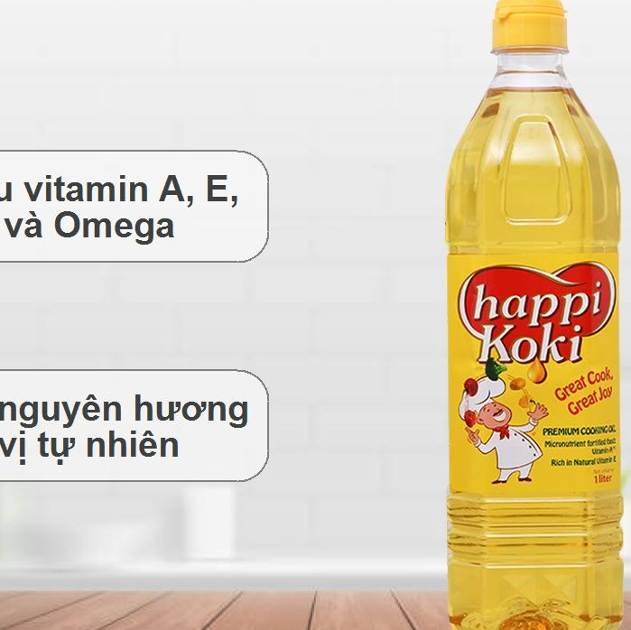 Combo 2 chai dầu ăn cao cấp Happi Koki 1 lít