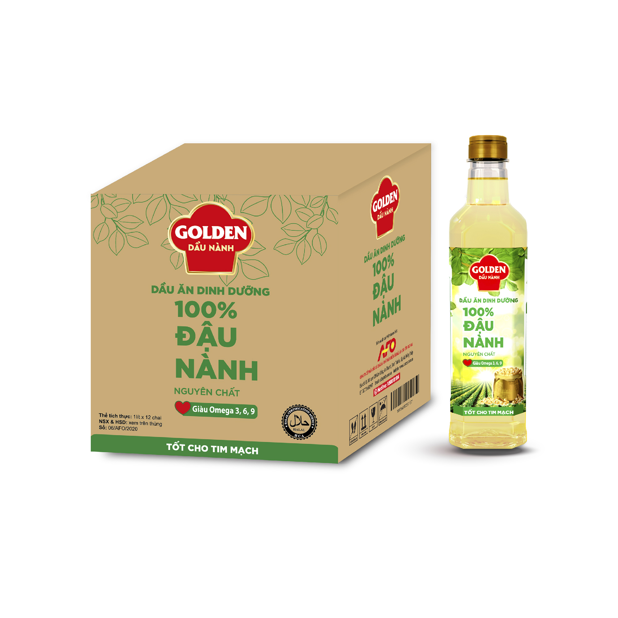 Thùng Dầu Đậu Nành cao cấp Golden 1 lít (1 lít x 12 chai)