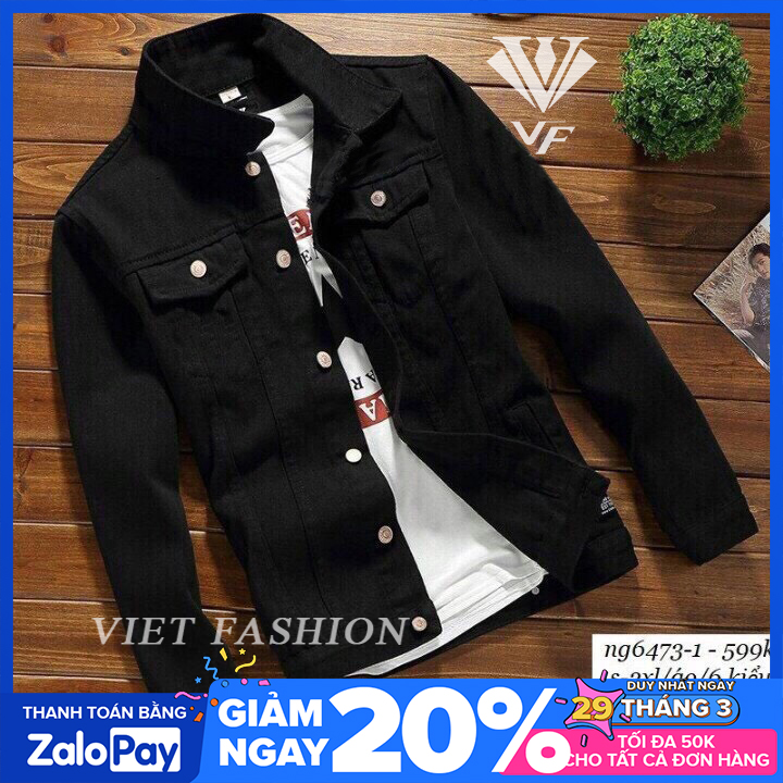[HCM]ÁO KHOÁC JEAN ĐEN NAM CAO CẤP THỜI TRANG VIETFASHION VF01