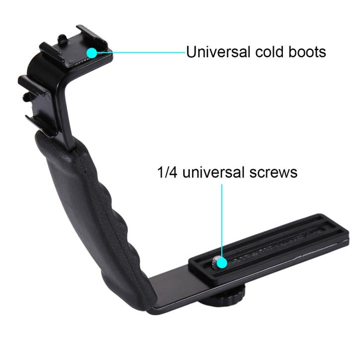 Thanh Bracket chữ L gắn đèn Led Microphone Flash 2 chân hot shoe