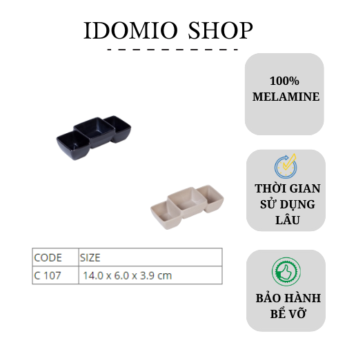 Chén Chấm Ba Ngăn Màu Đen/Nâu- C107
