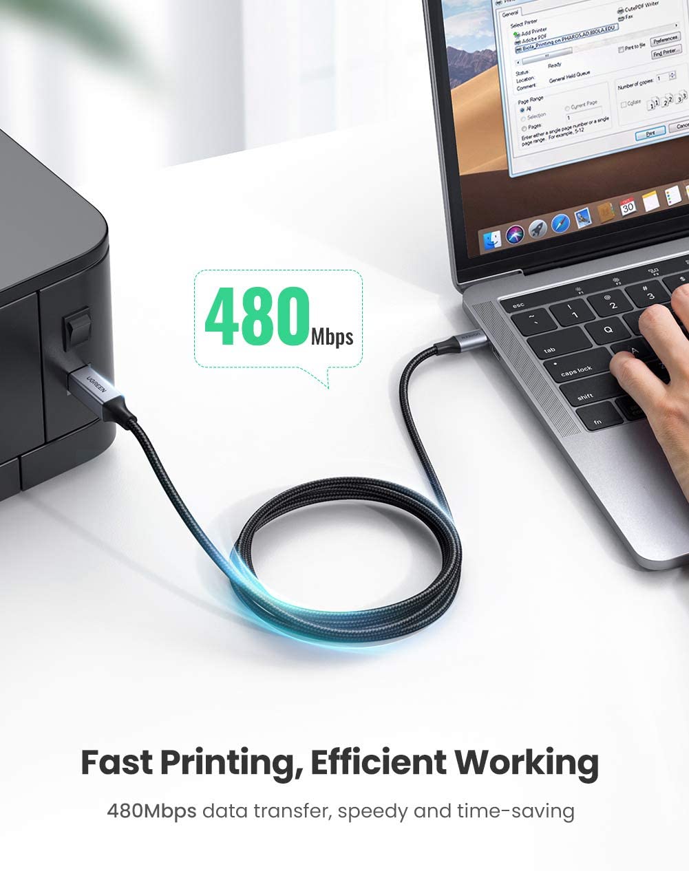 Dây máy in hỗ trợ cổng USB type C sang USB B dài 1-3m UGREEN US370