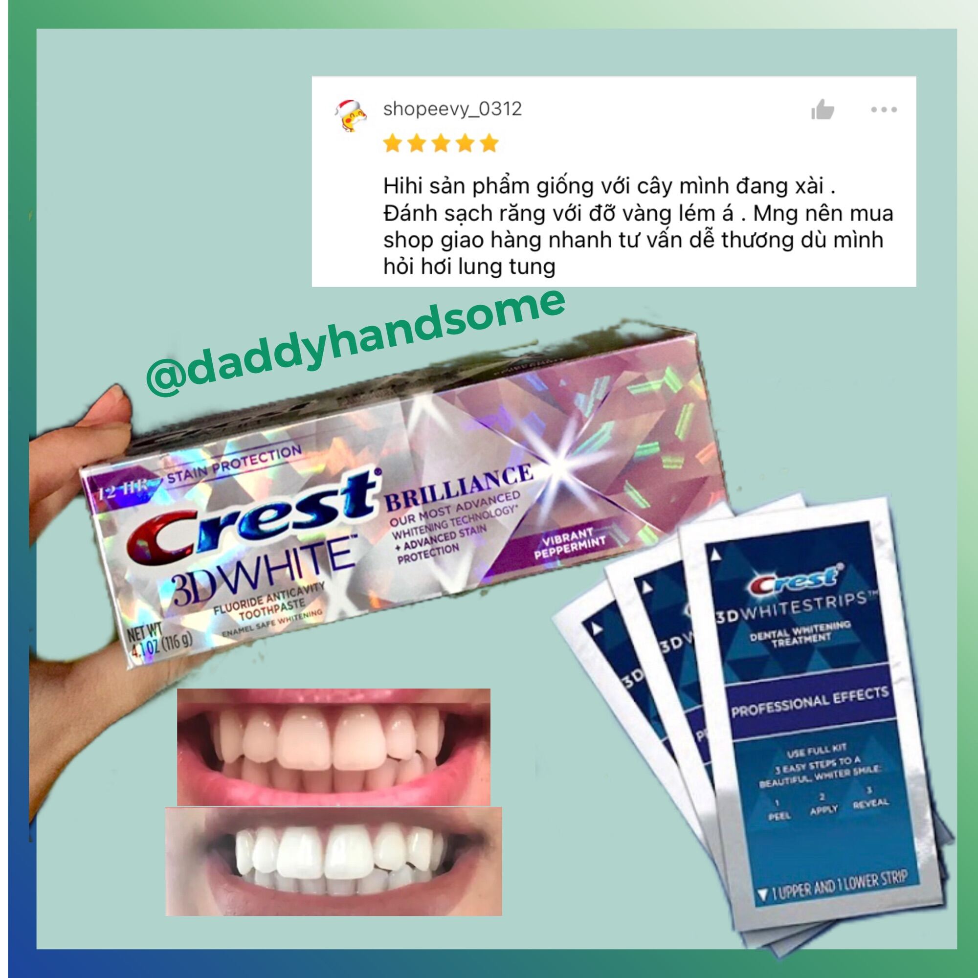 (Combo 7 gói  ) Miếng Dán Trắng Răng Crest 3d White 1 Hour Dòng Làm Trắng Cấp Tốc