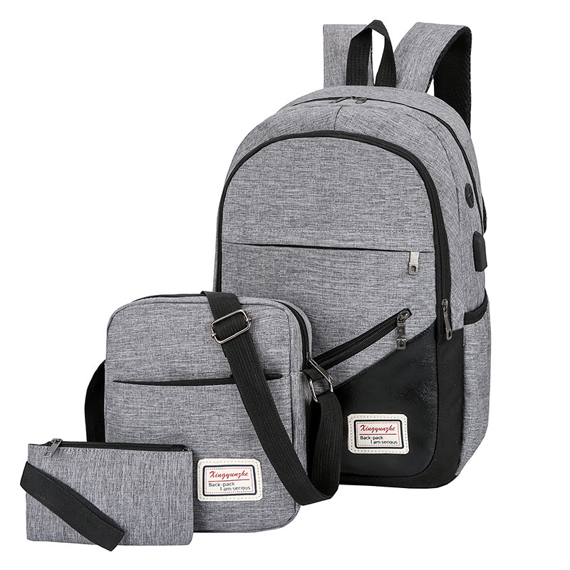 Set 3 món Ba lô vải canvas Hàn Quốc 3 món siêu rẻ cho nam nữ học sinh, combo 3 món balo túi đeo chéo và ví 3in1 có cổng usb đi học, đi làm