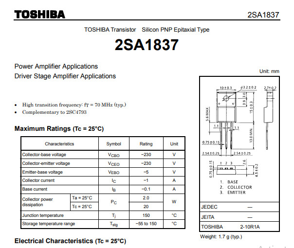 Cặp transistor đệm A1837+C4793 tháo máy loại tốt