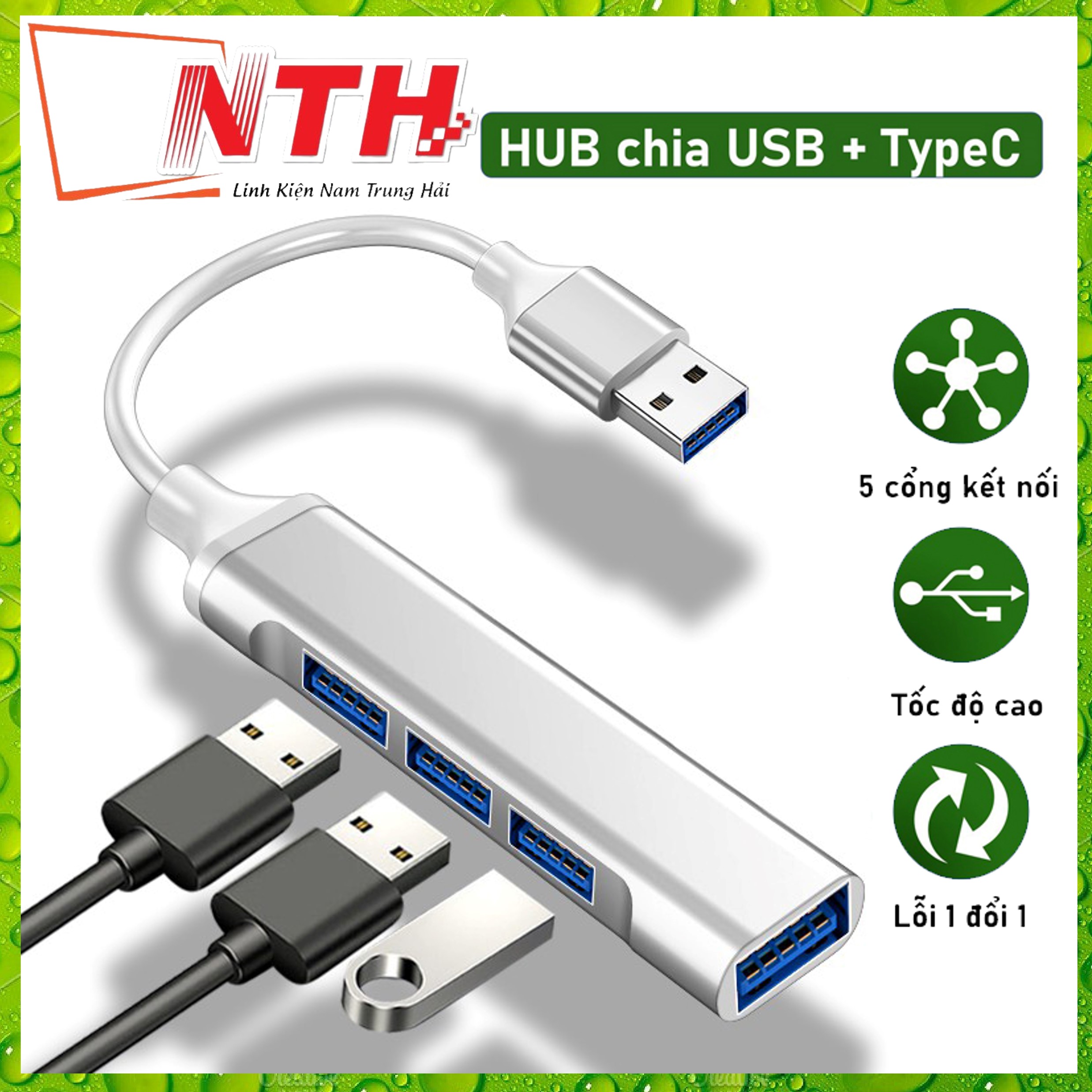 Bộ chia cổng hub usb 4 port 3.0 chất liệu vỏ nhôm tốc độ truyền tải dữ liệu cao hỗ trợ đa nền tảng