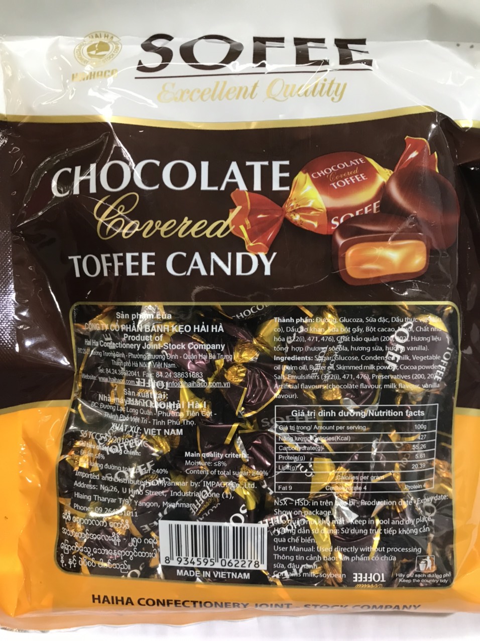 Kẹo Sofee Toffee Phủ SôCôla gói 250g Chocolate Covered