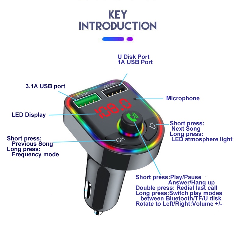 Tẩu Sạc USB 3.1A Bluetooth  MP3 Đài FM cho xe hơi