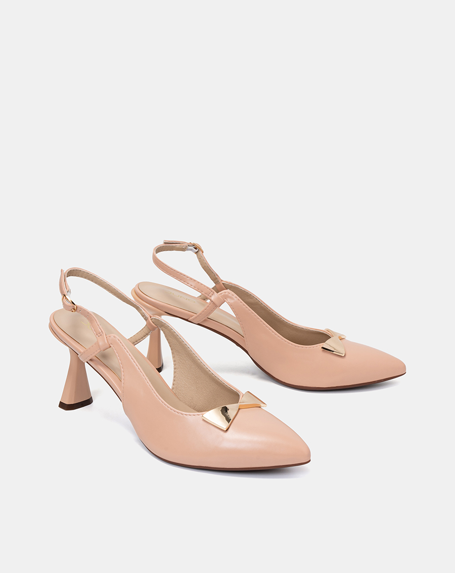 Giày cao gót nữ 7cm thời trang juno slingback gót thanh đính khóa trang trí cg07123