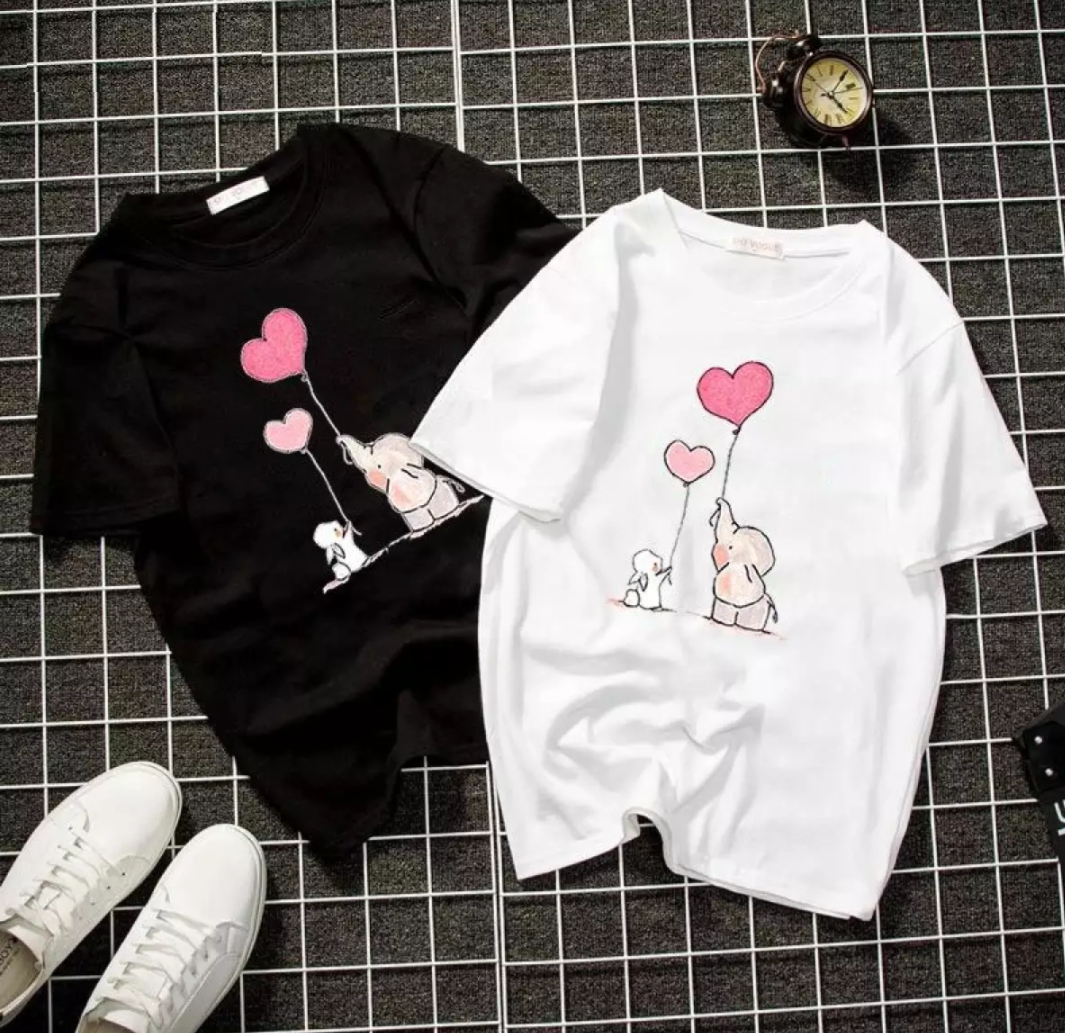 [HCM]Áo thun nữ form rộng hàn quốc in hình Tình Yêu Voi Và Thỏ dễ thương vải dày mịn mát