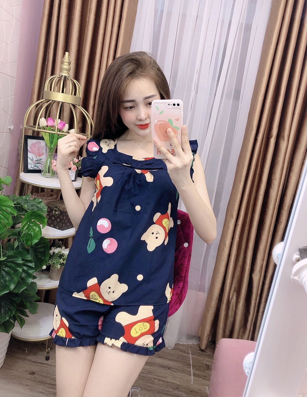 ĐỒ BỘ LỤA ĐÙI MẶC NHÀ HỌA TIẾT HÌNH THÚ DỄ THƯƠNG (ẢNH THẬT) CÓ SIZE 40-70KG - LUA08