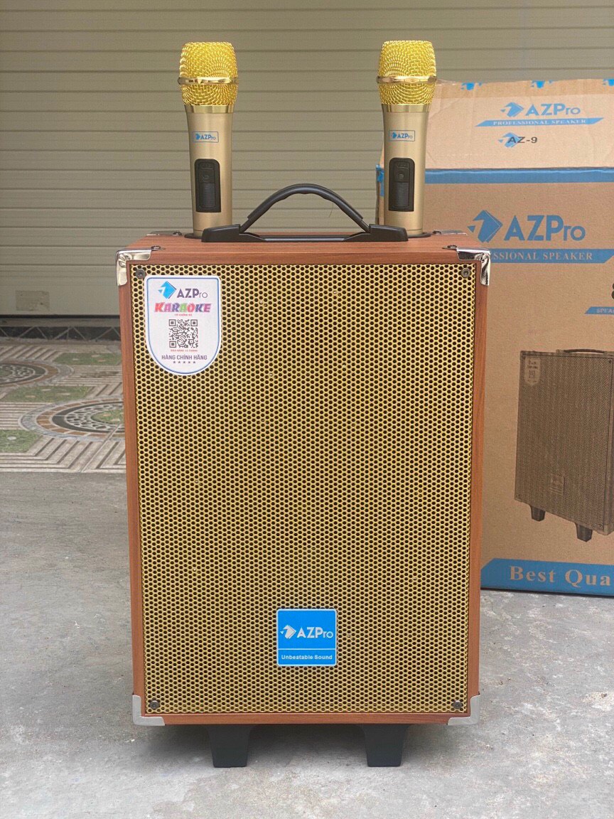 Loa karaoke xách tay giá rẻ -loa kéo di động azpro az 9 - loa kẹo kéo công suất lớn - loa nghe nhạc bluetooth - thiết kế mạnh mẽ vỏ gỗ bọc da tổng hợp, sang trọng, loa bass chắc