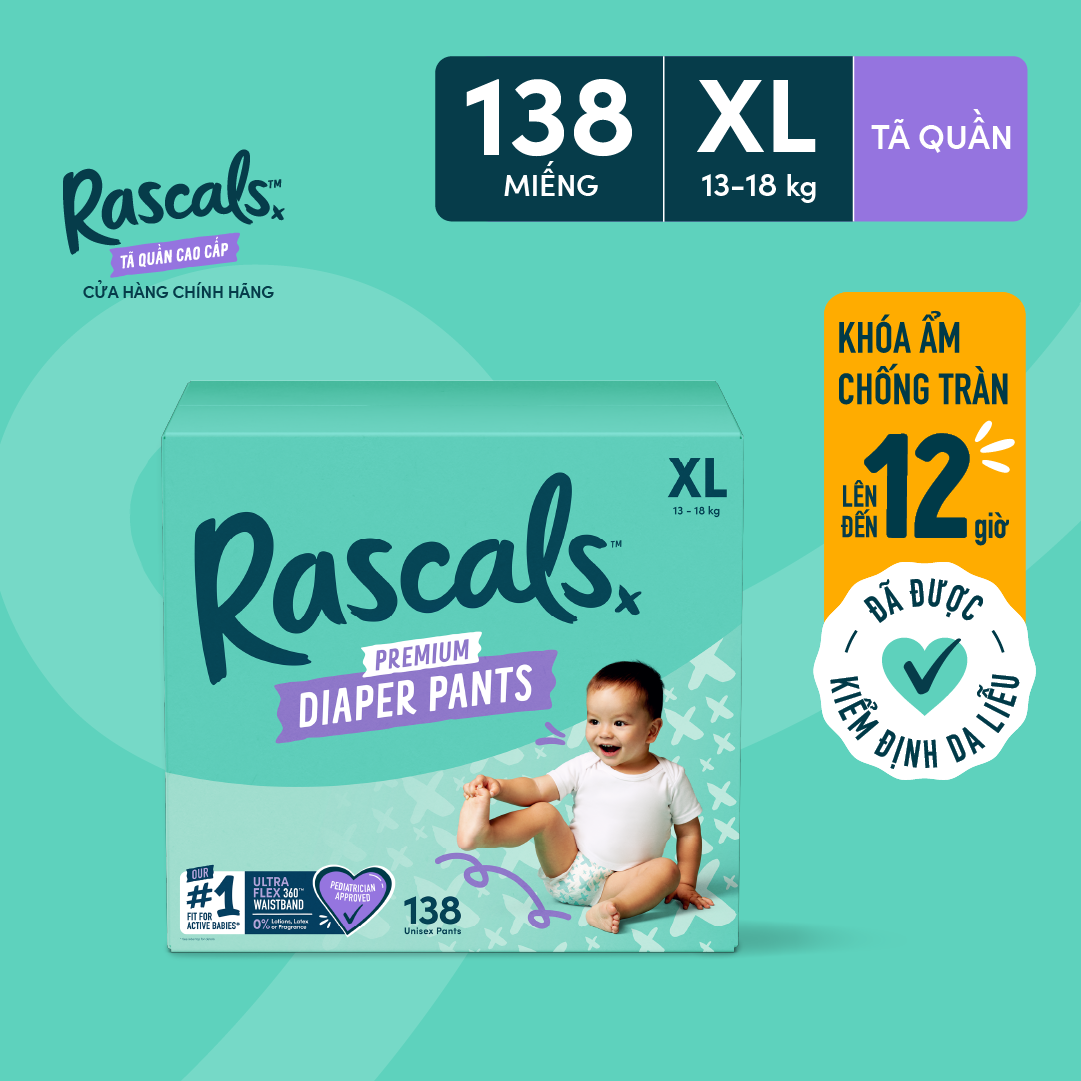 Thùng 3 bịch Tã/Bỉm Quần Rascals Size XL (13-18kg) 138 miếng