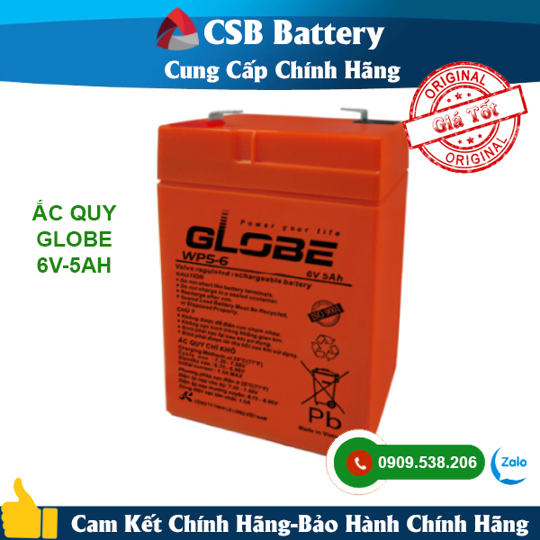 ẮC QUY KÍN KHÍ (VRLA AGM) GLOBE 6V-5AH