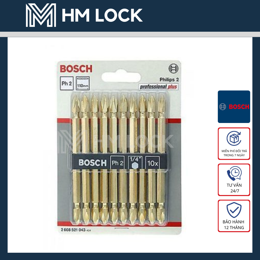 Bộ 10 đầu vặn vít ph2 - 65mm, 110mm bosch màu vàng - hàng chính hãng - 2608521042 - 2608521043