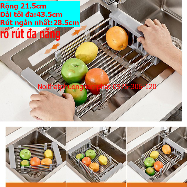 Rổ Rút Đa Năng Đựng Trái Cây Thực Phẩm Úp Bát Bằng INOX KÉO DÀI RÚT NGẮN ĐƯỢC CÓ CHỐT CỐ ĐỊNH VỪA TẤT CẢ CÁC CHẬU Phương Nam Phát