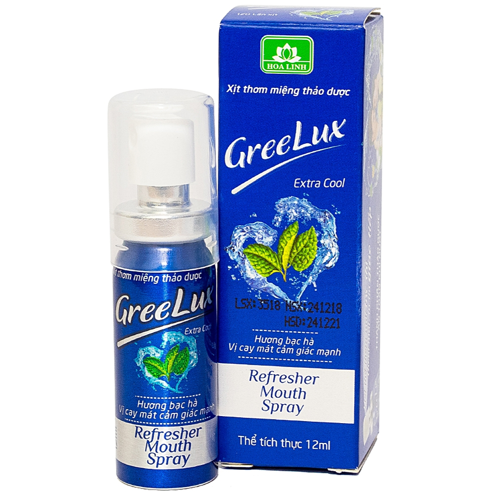 [HCM]Xịt thơm miệng thảo dược Greelux Fresh Mint Cool xanh lá 12ml giúp khử mùi hôi miệng