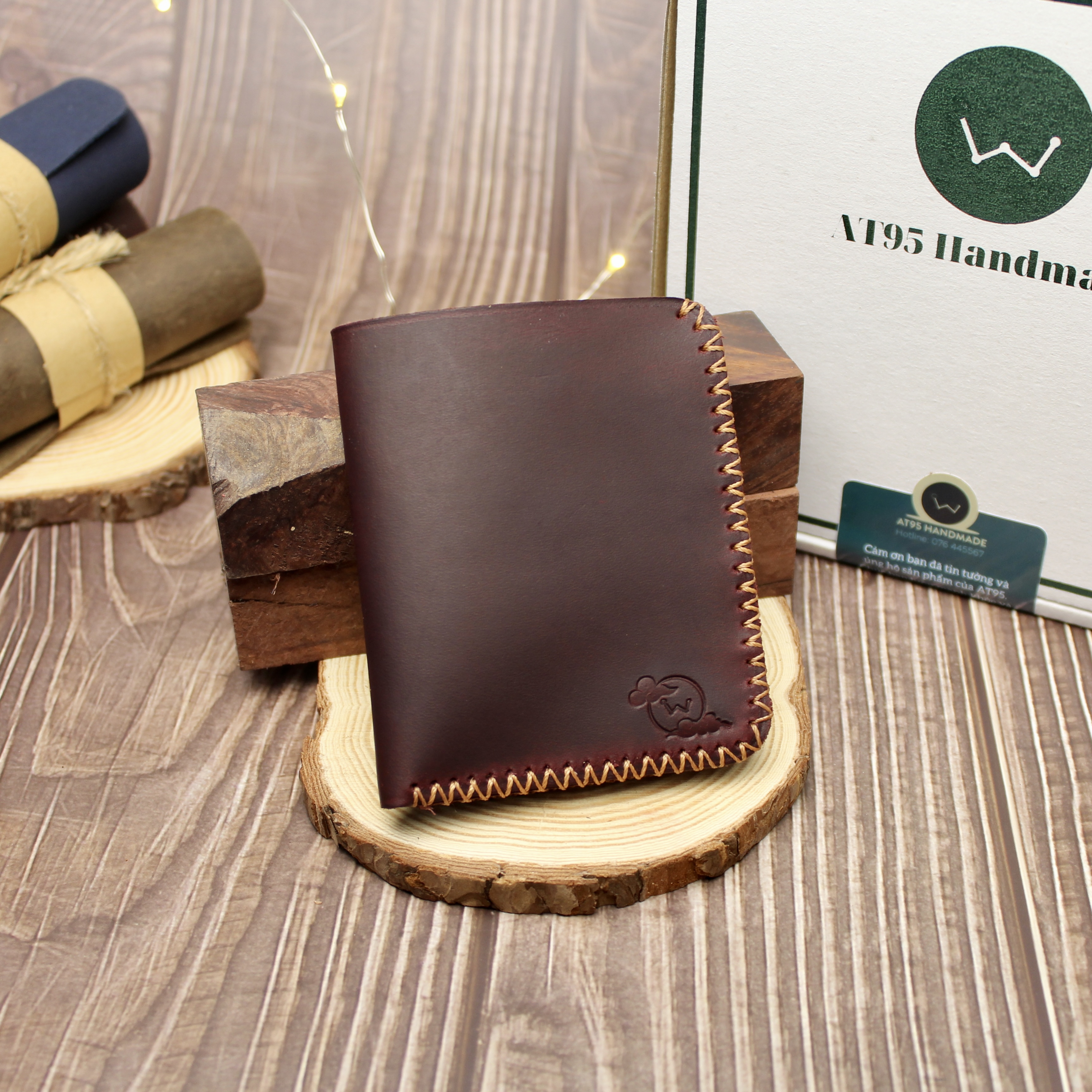 Ví Đứng Mini Nhỏ Gọn Henry Da Bò Thật Hàng Thủ Công