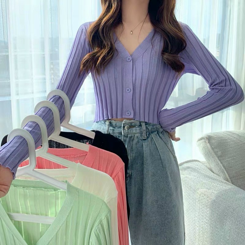 Áo croptop gân đũa cổ tym tay dài thời trang TTSLA0358