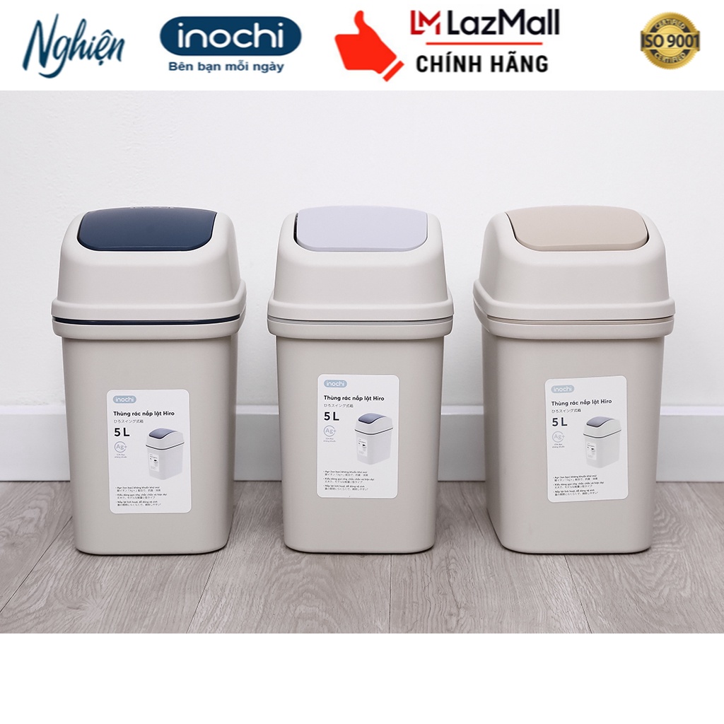 Thùng rác nắp lật hiro 5l - chính hãng inochi