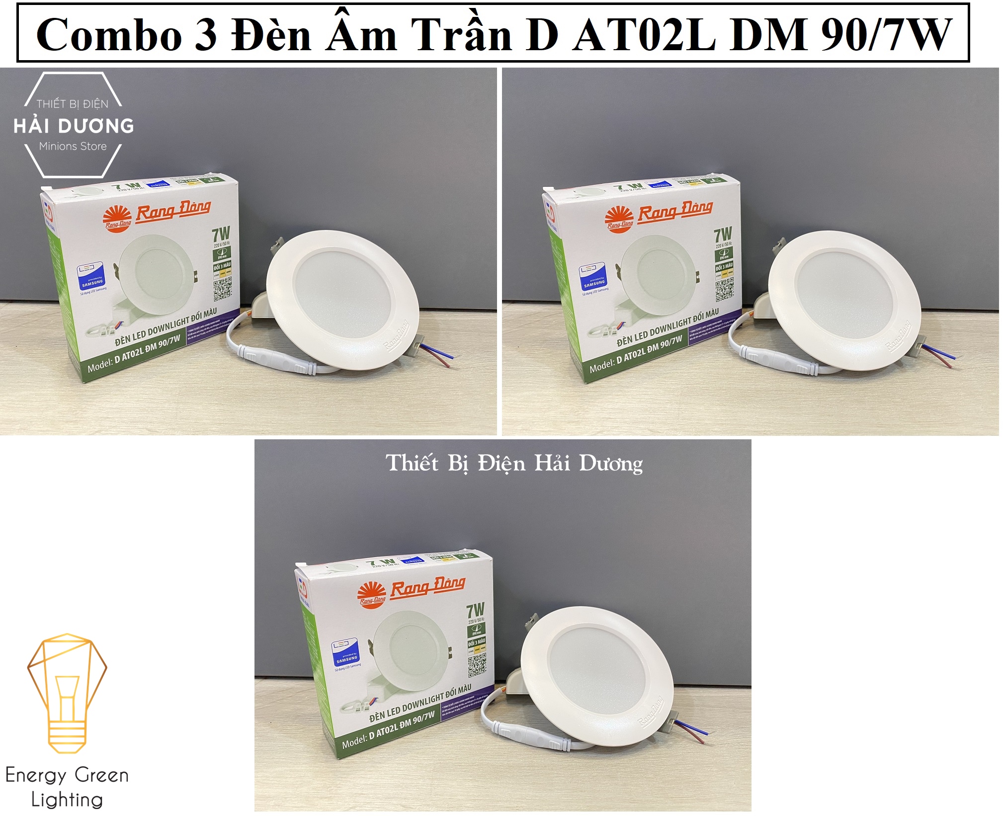 Bộ 3 đèn led downlight đổi màu rạng đông d at02l đm 90/7w