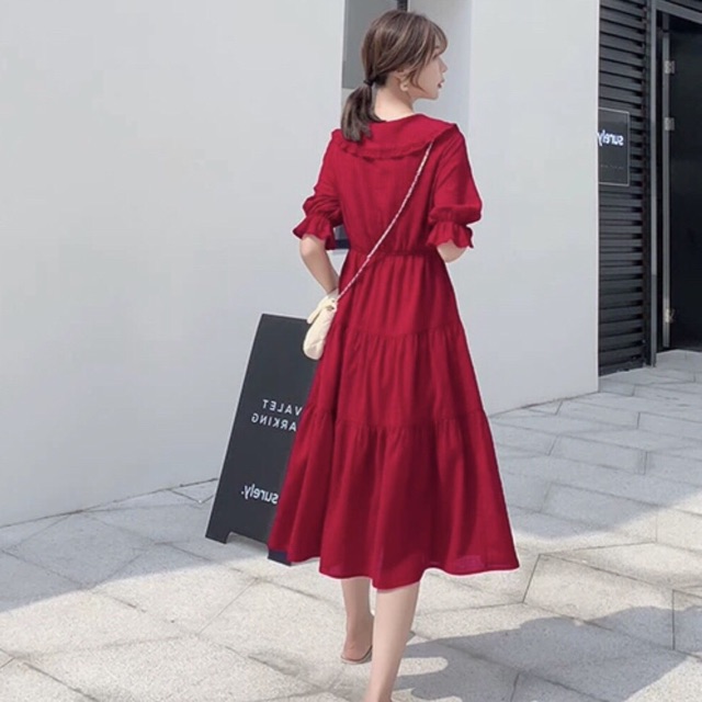 [HCM]Đầm đỏ cổ bèo 3 tầng