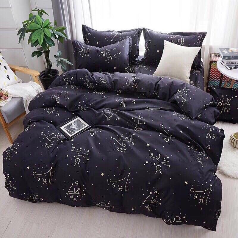 Bộ ga và 2 vỏ gối Cotton Poly Mẫu SAO ĐEN Sang trọng