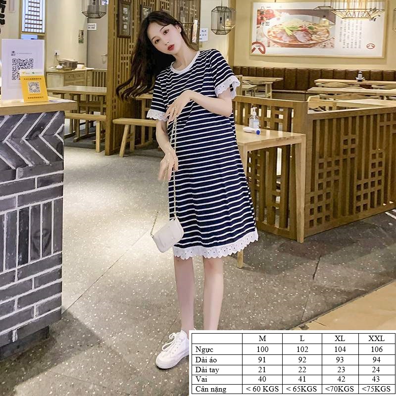 [HCM]Đầm bầu suông thun sọc kẻ DN21