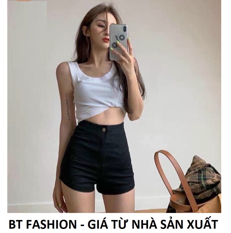 Quần Đùi Sọt Nữ Kaki  Coton Co Dãn Thời Trang Hàn Quốc Mới - BT Fashion (Tua Lai - Đen)