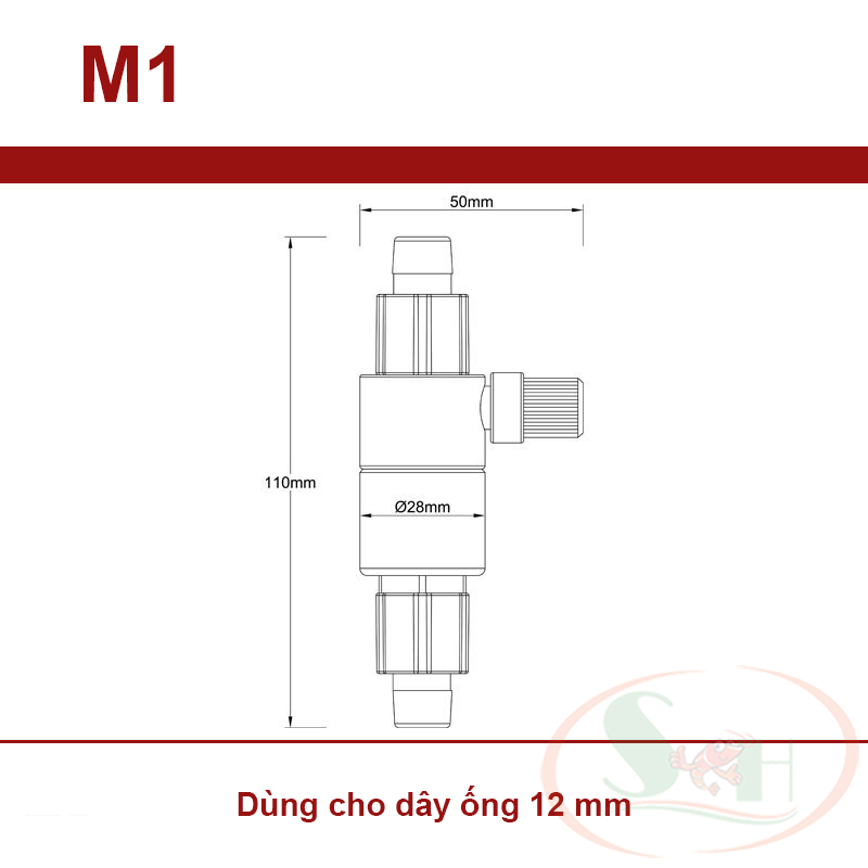 Trộn co2 qanvee out tank atomizer m1, m2 phi 12, 16 mm chữ t gắn ngoài bể thủy sinh