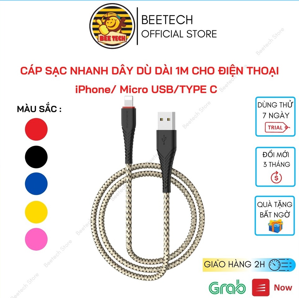 Cáp sạc bọc dù, dây sạc dài 1m cho iPhone MicroUSB TypeC - Beetech