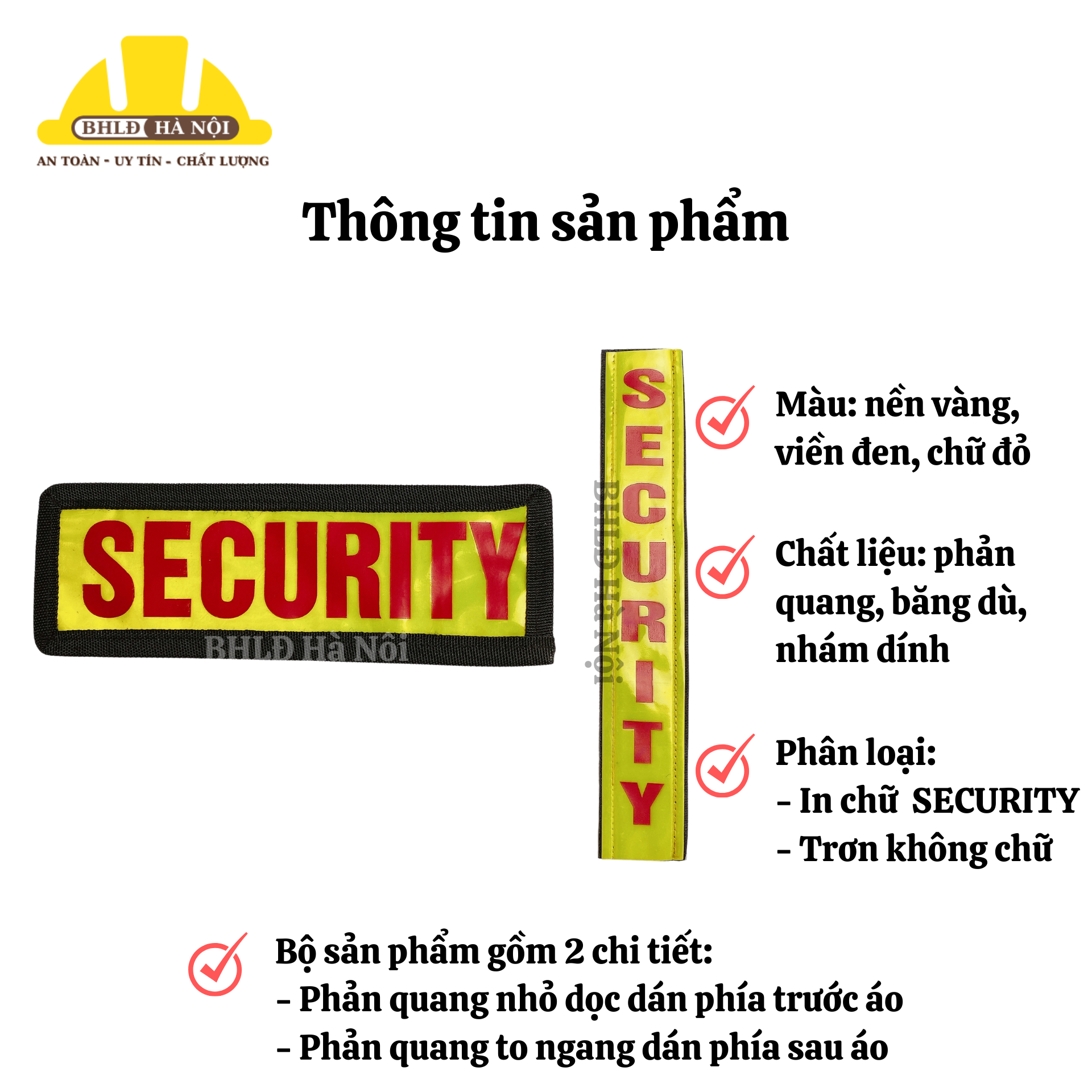 Bộ phản quang SECURITY gắn áo đeo CCHT