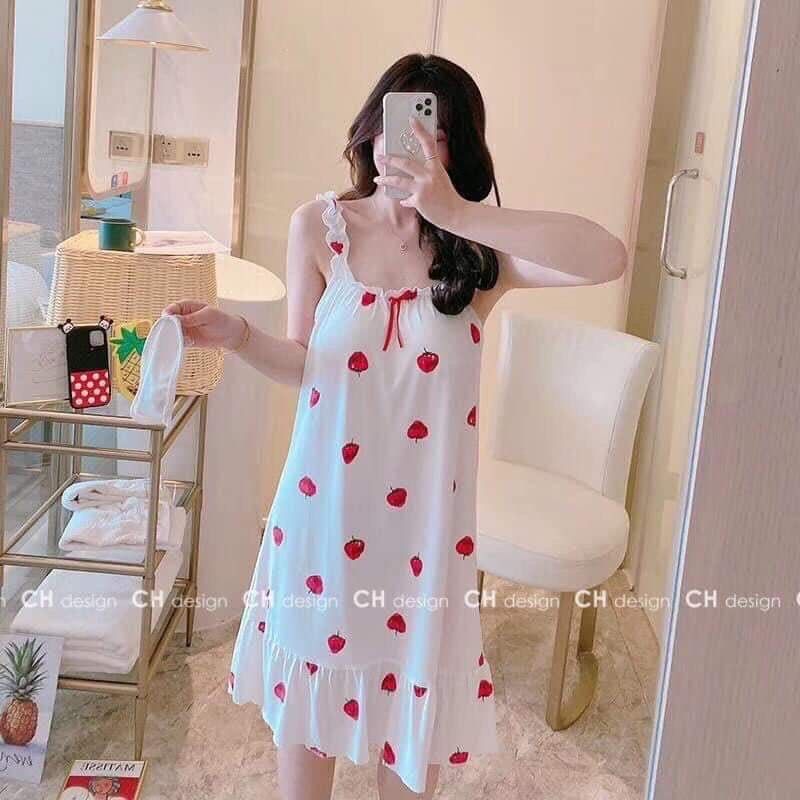 Đầm thun mặc nhà hình trái cây có mút ngực cao cấp