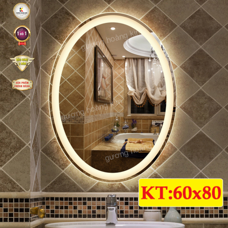 gương oval treo tường decor có đèn led cảm ứng 3 chạm kích thước 60x80 cm - guonghoangkim mirror giá rẻ