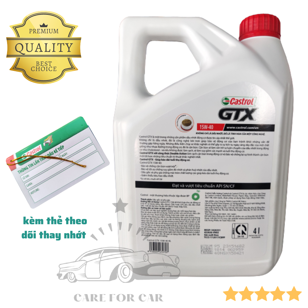 [ CHÍNH HÃNG 100% ] Nhớt ô tô Castrol GTX 15W40, bao bì 4 lít , phù hợp cho cả máy xăng và máy dầu