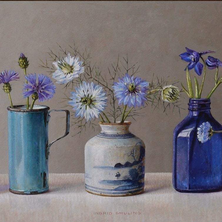 Bức tranh hoa tĩnh vật nét xưa kèm khung tranh nghệ thuật treo tường