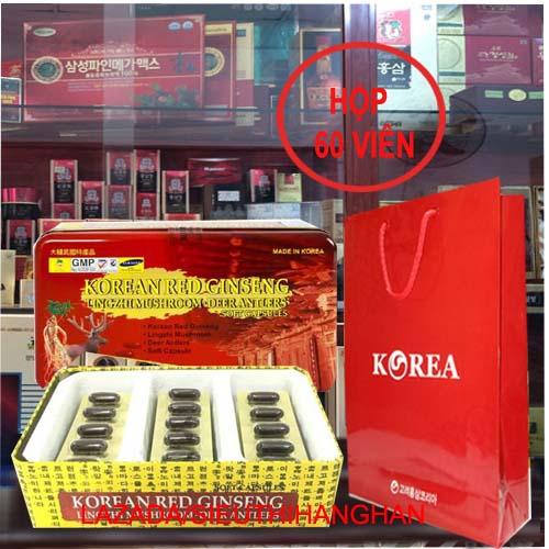 Viên Đạm Hồng Sâm Linh Chi Nhung Hưu Hàn Quốc Cao Cấp 60 Viên - BAO KHỎE