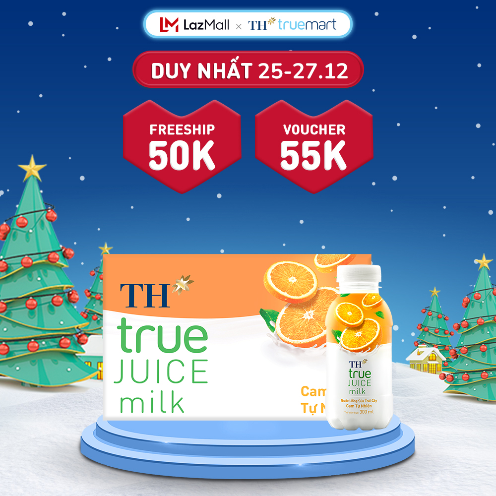 Thùng 24 chai nước uống sữa trái cây cam tự nhiên TH True Juice Milk 300ml (300ml x 24)