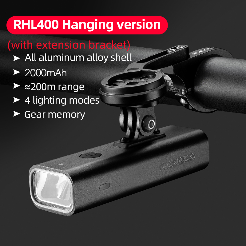 ROCKBROS Bicycle Front Light Waterproof Aluminum Alloy Bicycle Hanging Headlight Type-C Charging High Brightness MTB Road Bike Flashlight 400/800 Lumen Hoisting Bike Lights