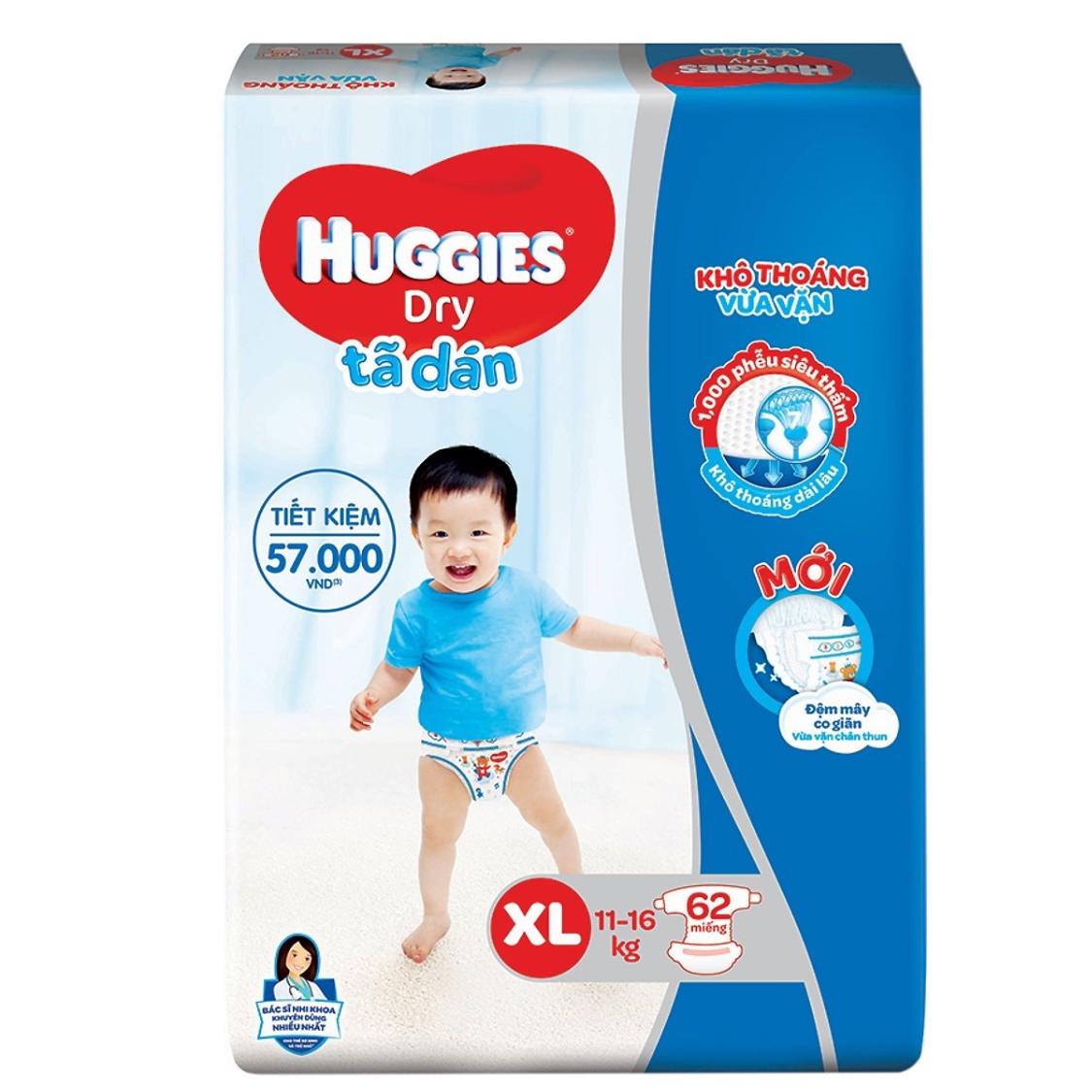 Tã bỉm dán Huggies XL62 ( đệm mây co giãn)