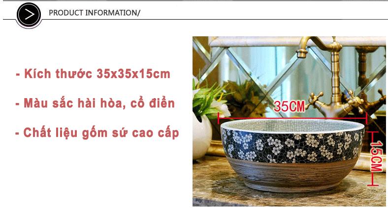 Chậu rửa lavabo gốm sứ cao cấp LAV0040 – Họa tiết viền cổ nghệ thuật